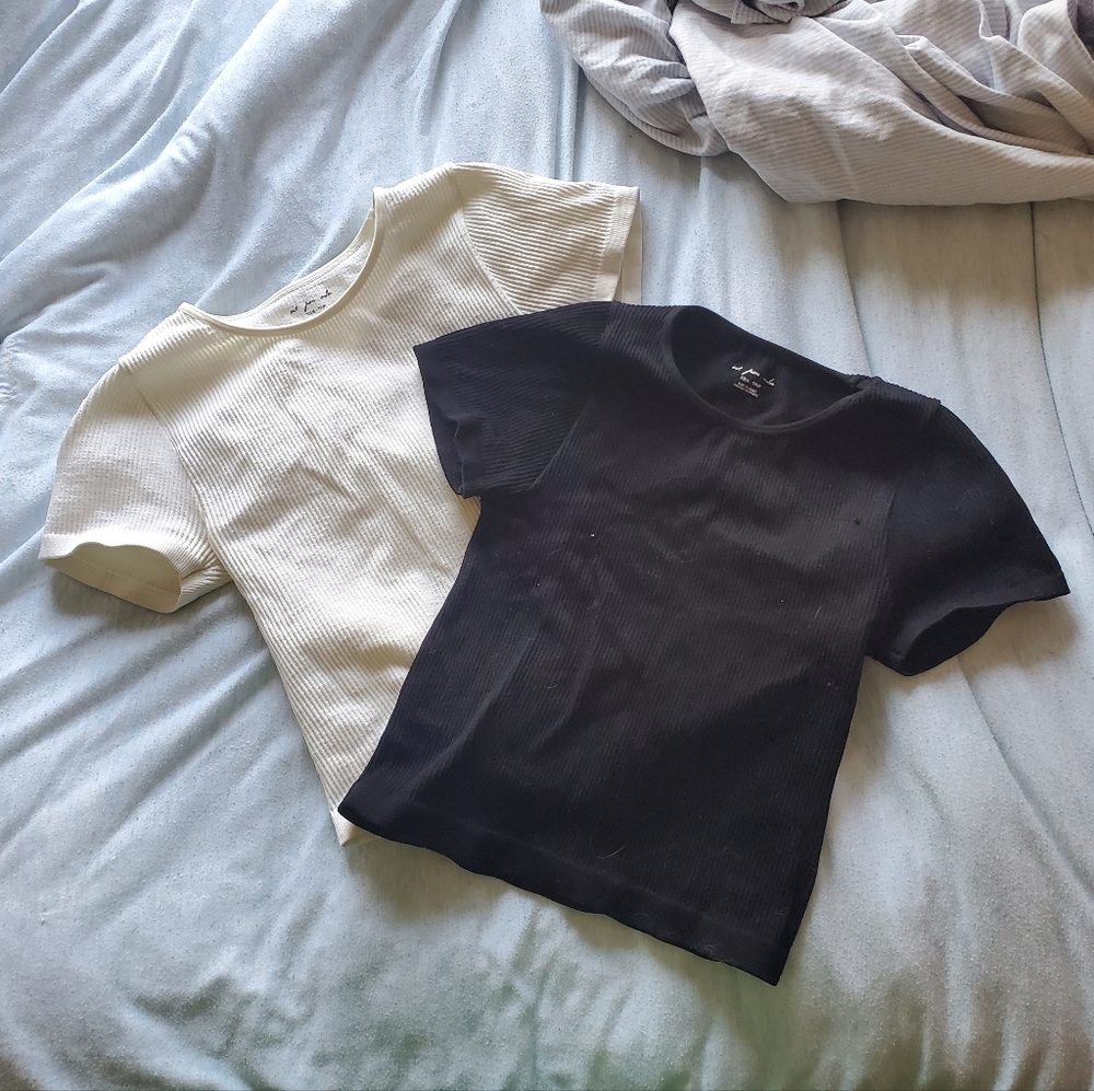 Black and White Ribbed T-Shirts